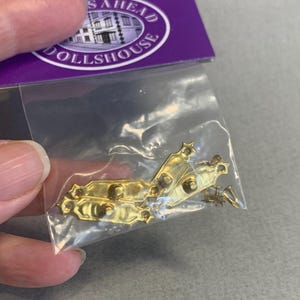Miniature Brass Door Handles, 1:12 Scale Dollhouse, 4-Pack