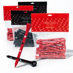 Tees de golf Twigs, Tees largos de bambú, 100 unidades, 3-1/4 pulgadas, diseño de naipes negros y rojos