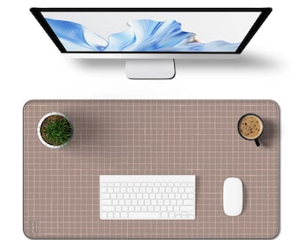 Taupe Grid Desk Mat 22x12 | Minimal Neutral Desk Pad | Modern Laptop Mat | Aesthetic Mouse Pad | Soft Office Desk Mat
