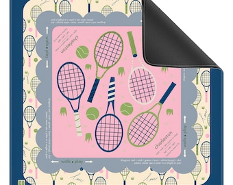 Tennis Mahjong Mat 32inx32in | Neoprene Mahjong Table Mat | Tennis Court Game Mat | Mahjong Gift | Non-Slip Rubber Playing Mat | Kora Mat Co