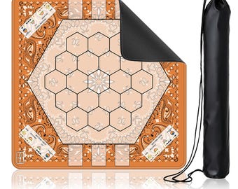 Western Bandana Settlers Game Mat 25x25 | Strategy Playmat | Orange Paisley Hex Tile Mat | Board Game Mat | Cowboy Tabletop Mat