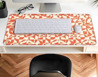 Terracotta Geometric Desk Mat | Retro Mid-Century Modern Mouse Pad (22x12)