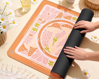Retro Botanical Mahjong Mat 32inx32in | Floral Neoprene Table Mat | Cottagecore Game Mat | Neoprene Mahjong Mat | Mushroom Aesthetic