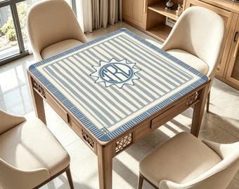 Blue Stripe Coastal Mahjong Mat | Beach Mahjong Gift | Custom Initial Game Mat | 32x32 Mahjong Surface