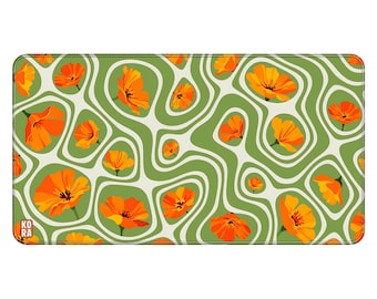 California Poppy Desk Mat | Retro Floral Botanical Laptop Pad (22x12)