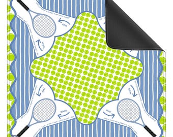 Striped Tennis Mahjong Mat 32inx32in | Mahjong Table Mat | Tennis Lover Gift | Neoprene Game Mat | Aesthetic Tabletop Mat