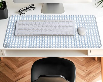 Blue Woven Stripe Desk Mat | Minimalist Laptop Mat, Soft Office Pad