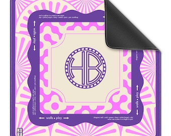 Personalized Monogram Mahjong Mat 32x32 | Custom Mahjong Table Mat | Your Initials Game Mat | Gift Idea | Pink and Purple