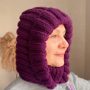 Hand-Knitted Balaclava Hood with Face Mask - Soft and Warm, Unisex, beanie pattern