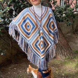 Boho Crochet Poncho, One Size (S–M–L), Custom Colors, Sweater Poncho, Oversize