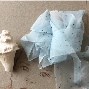 Nastro in chiffon di seta azzurro con pois color rame, nastri tinti a mano, bouquet da sposa unico per fotografia di matrimonio, nastro strappato a mano per matrimonio boho