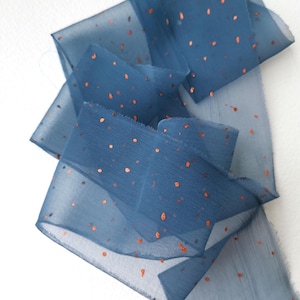 Harbor BLUE Nastro di seta stropicciato 100% chiffon di seta, bouquet da sposa, strappato a mano, inviti di nozze, fotografia di matrimonio, nastri fatti a mano