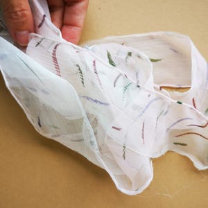 Nastro in chiffon di seta rosa pallido con linee viola / Nastri tinti a mano, Nastro strappato a mano, Matrimonio boho, Bouquet da sposa, Fotografia di matrimonio,
