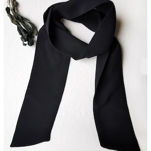 Crepe de Chine Matte Black Skinny Scarf, Head Wrap, Ponytail Braided, Long Neck scarf, Purse Tie. Small gift for Mum, Black Narrow Scarf