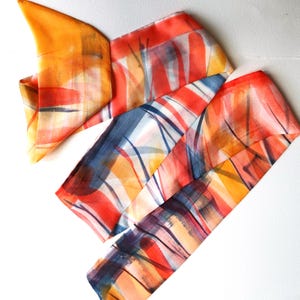 Hand-Painted Silk Scarf: Orange Abstract Art, Narrow Neck Scarf