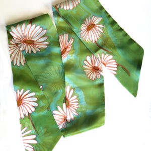 Floral Skinny Silk Scarf for Hair, Head Wrap, Ponytail Braided, Long Neck scarf, Purse Tie. Small gift for Mum, Floral Narrow Scarf