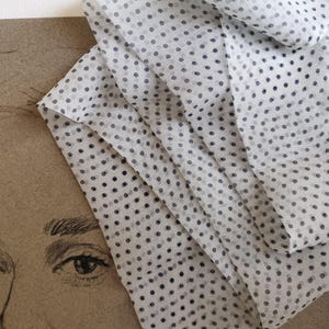 Small Skinny Womens Neck Scarf, Black & White dots scarf, Short Hair Tie, Head Ribbon, Choker Scarf, Ponytail hair tie, Crinkle chiffon