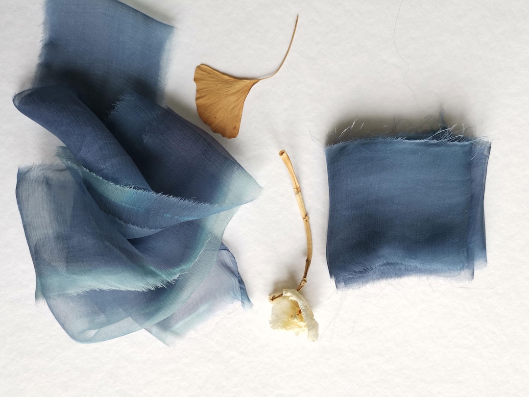Set of Two Silk Chiffon Ribbons, Hand-painted Ribbons in a Midnight ...