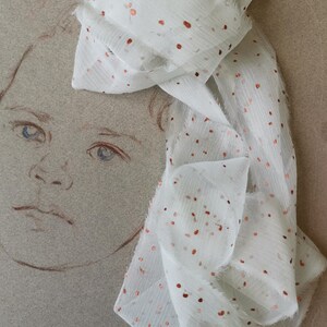 Nastro di chiffon di seta ciano chiaro con pois color rame, nastri tinti a mano, bouquet da sposa unico per fotografia di matrimonio, nastro strappato a mano per matrimonio boho