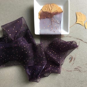 Nastro di chiffon di seta color prugna scuro con pois color rame, nastri dipinti a mano, inviti di nozze, confezioni regalo di lusso, matrimonio boho, bouquet floreali