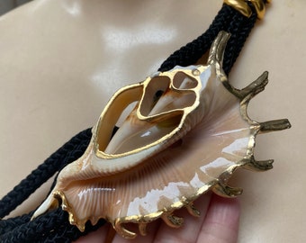 Vintage Black Belt W Shell Pendant