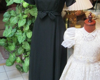 empire waist button back black gown classic black gown size S made USA Vintage midcentury black evening dress