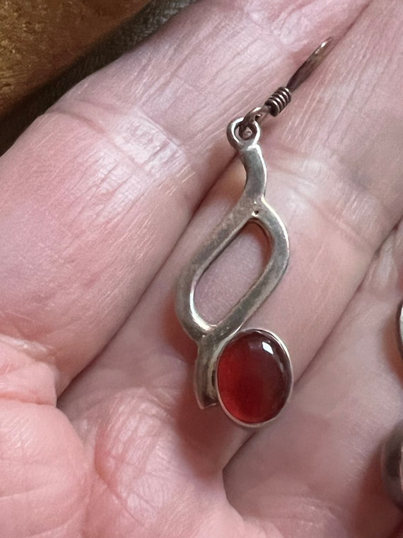 Vintage modern sterling silver carnelian drop ear… - image 9