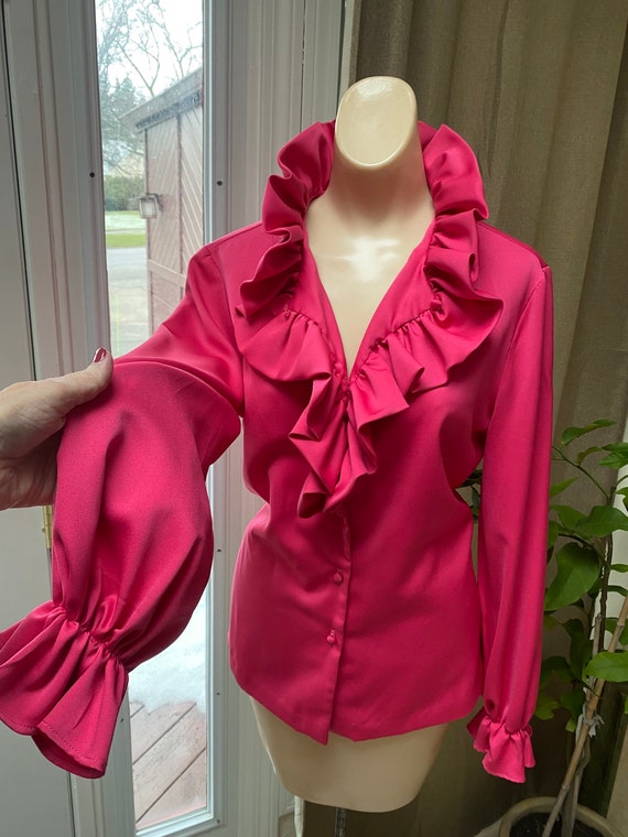 Vintage carnation pink ruffled blouse 12, Gregory
