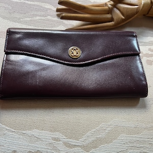 Cartera de mano Bosca vintage de piel color berenjena oscuro, monedero/cartera/cartera de mano Bosca de piel color vino oscuro para mujer, accesorios para bolsos Bosca