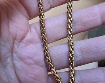 Vintage 36" rolled wheat goldtone chain, 36" goldtone pendant chain, long rolled wheat link goldtone chain necklace