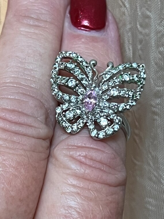 Vintage FAS sterling silver CZ butterfly ring 7, … - image 10