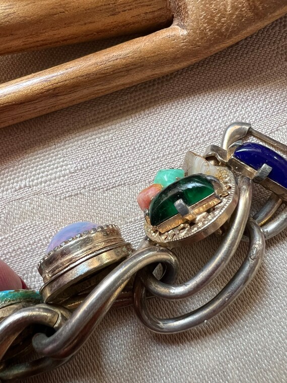Vintage bold boho multi stones big links bracelet… - image 7
