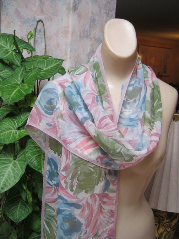 Vintage Honey soft pastels flowers scarf, silk pas