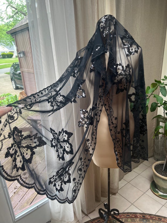 Vintage black mesh black sequins shoulder wrap, 21