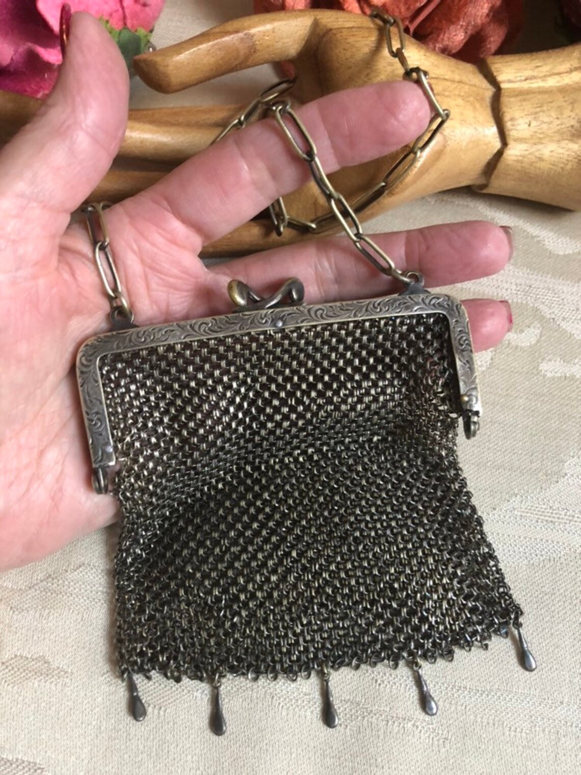 Vintage Antique German Silver Metal Mesh Small Purse Oxidized Etsy