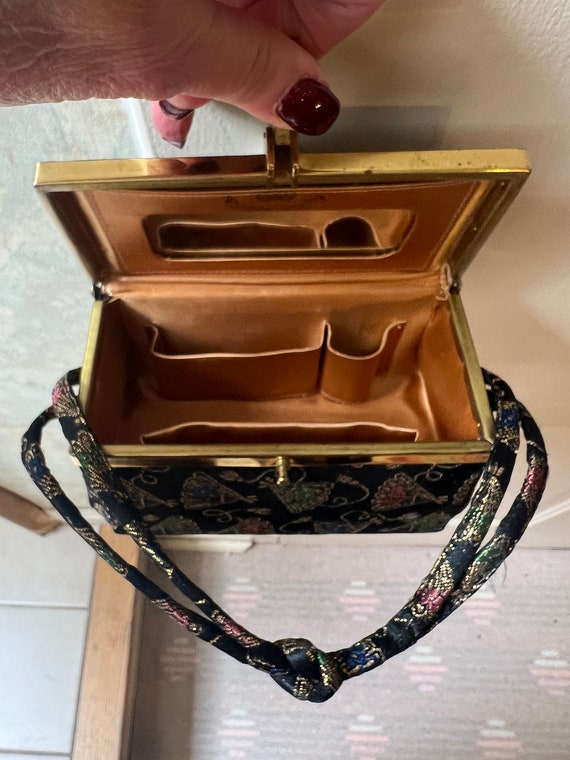 Vintage boxy Oriental fans pattern boxy handbag, … - image 10