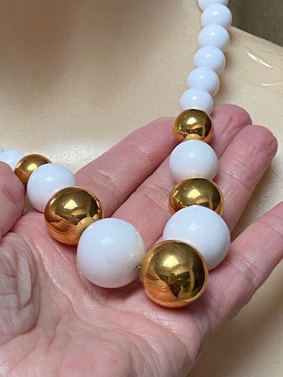 Vintage white gold big bead jewelry set, Napier w… - image 3
