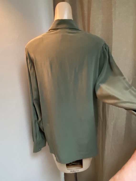 Vintage dusty olive green silk blouse sz 10, anti… - image 6