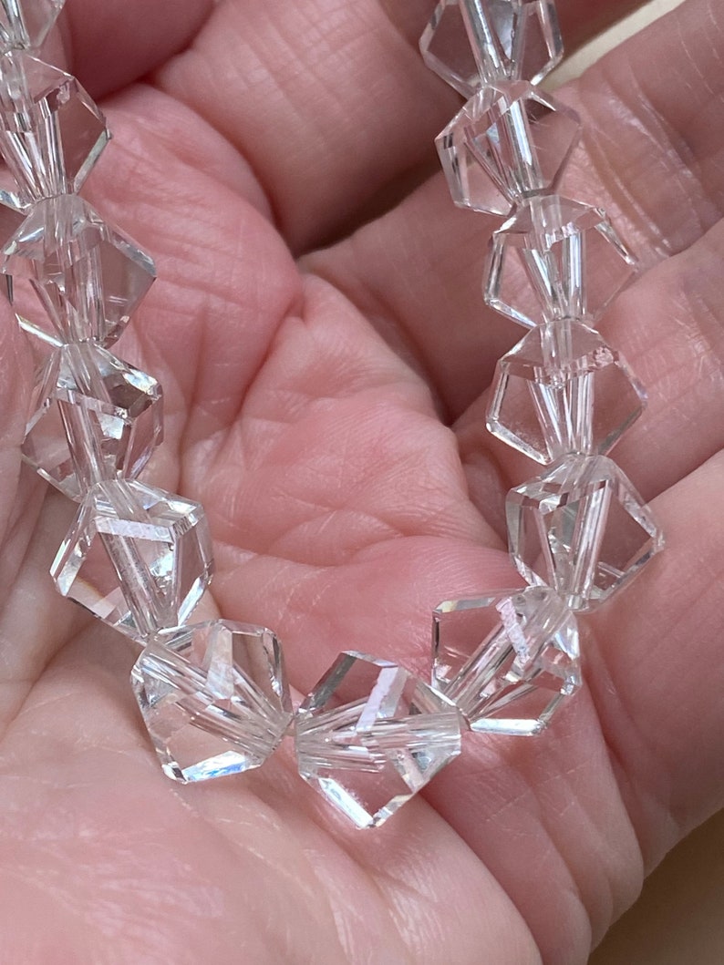 22 clear faceted crystal beads necklace ornate clasp crystal necklace Vintage clear faceted angled crystal bead necklace crystal jewelry