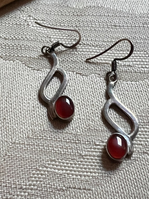 Vintage modern sterling silver carnelian drop ear… - image 7