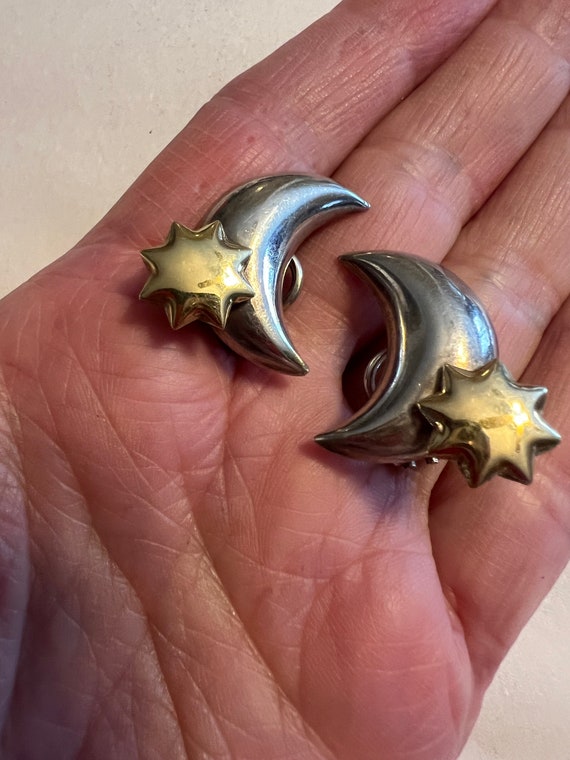 Vintage sterling silver crescent moon star pierced