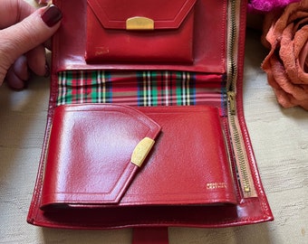 Vintage red leather retro wallet, midcentury red wallet clutch, red leather wallet coin clutch