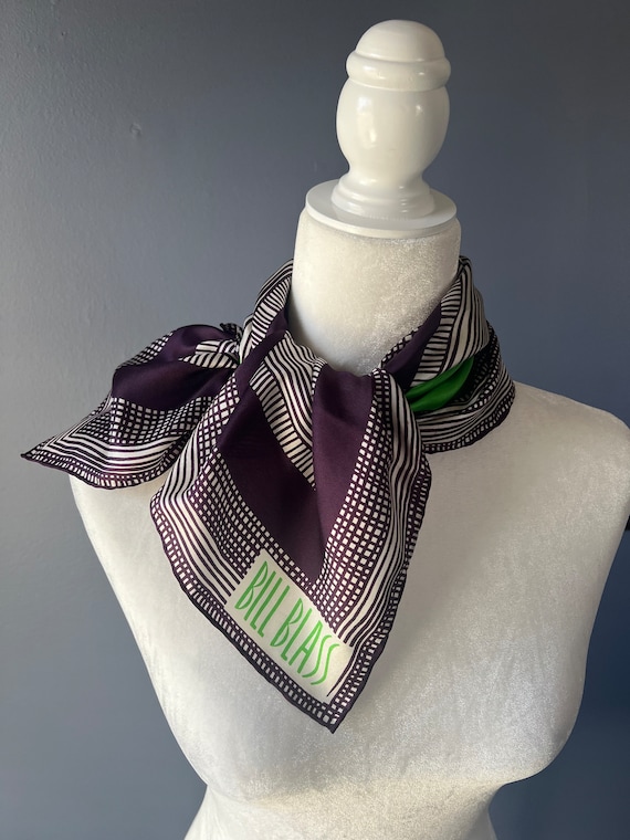 Vintage Bill Blass green purple neck scarf, geomet