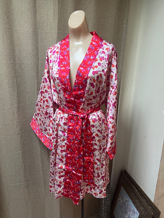 Vintage Ann Taylor tiny print wrap tie robe S, ivo