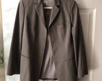 Vintage taupe Donna Karan classic blazer sz 8, dark khaki/olive fitted professional blazer, Donna Karan Signature sz 8 blazer, made Italy