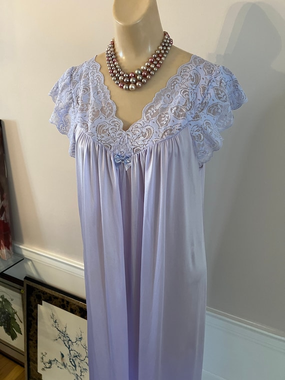 Vintage dusty lavender Shadowline long night gown… - image 7