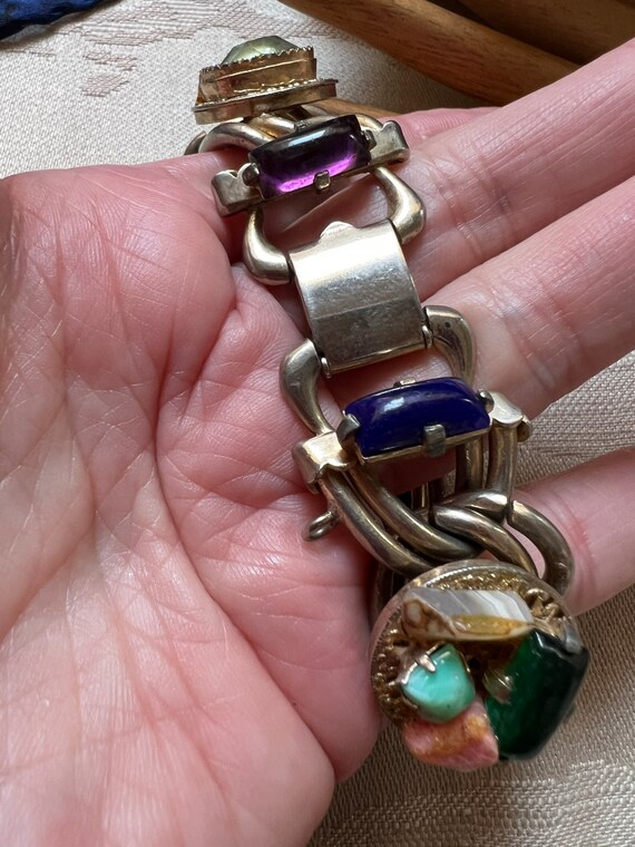 Vintage bold boho multi stones big links bracelet… - image 4