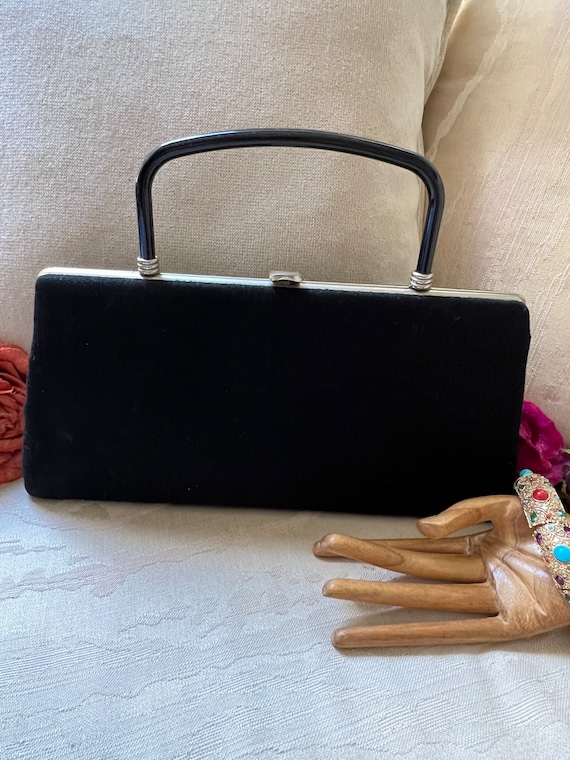 Vintage black Dover felted wool top handle handbag