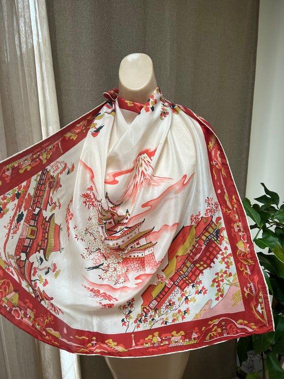 vintage silk scarf chinese - Gem