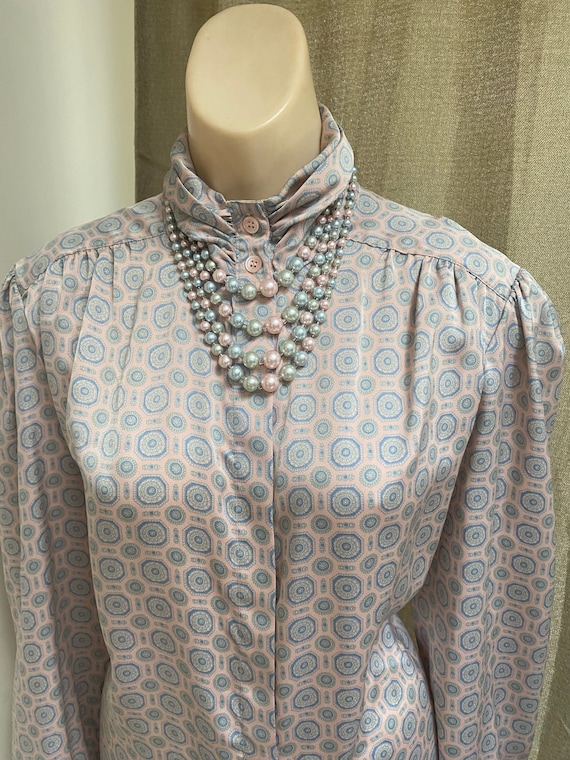 Vintage silky sexy secretary pastels blouse M, mau